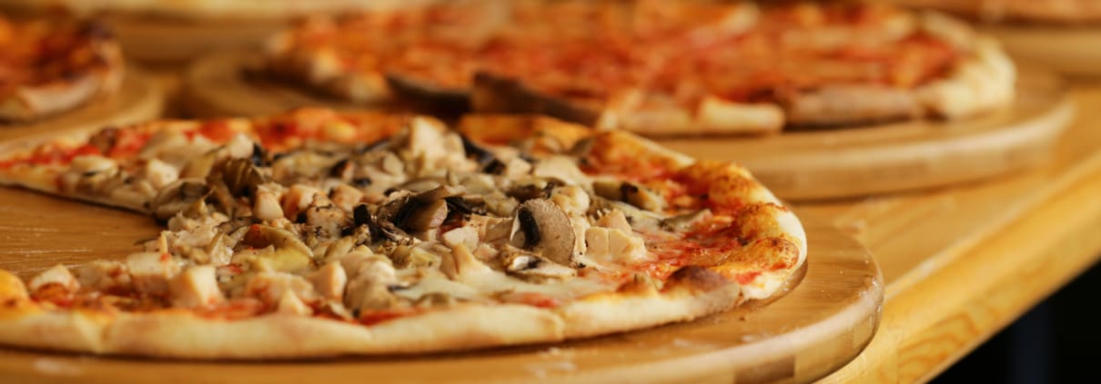 buffet table for a banquet, sandwich and pizza